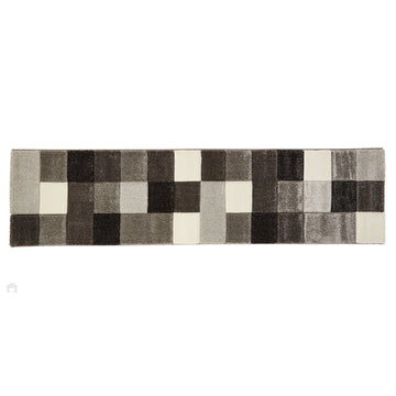 Brooklyn 646 Modern Geometric Tile Blocks Soft Carved Durable Short Pile Grey/Cream Runner-Think Rugs-Rug Love - The Most Loved Rug Store